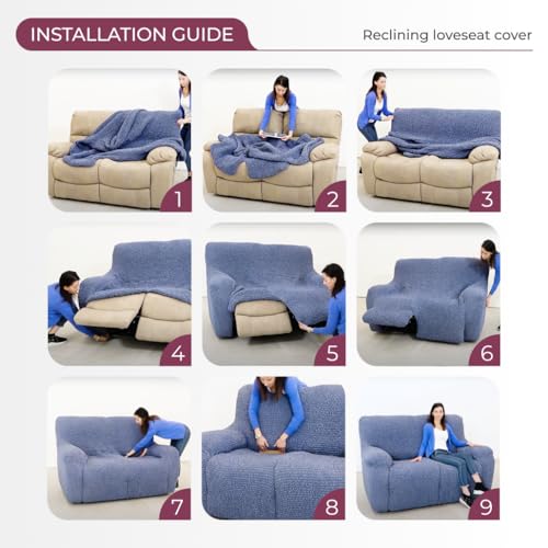 PAULATO BY GA.I.CO. Recliner Sofa Cover - Reclining Couch Slipcover - Soft Polyester Fabric Slipcover - 1-Piece Form Fit Stretch Furniture Protector - Mille Righe Collection - Blue (Couch Cover)