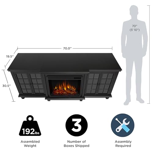 Real Flame Marlowe 70” Electric Fireplace TV Stand for TVs up to 70 inches, Entertainment center with adjustable shelves and storage, TV Stand for Living Room and Bedroom, Remote control, White