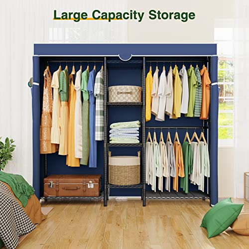 LEHOM G6C Heavy Duty Clothes Rack with Cover, Wire Garment Rack for Hanging Clothes, Compact Closet Storage Clothing Rack with Blue Oxford Fabric Cover, Adjustable Hanging Clothes Racks for Bedroom
