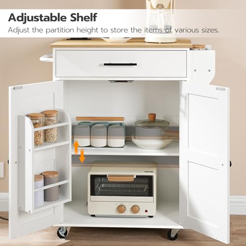 HOOBRO Kitchen Island with Power Outlet, Kitchen Island Storage Island with Large Worktop, Spice Rack and Drawer, Rolling Kitchen Cart on Wheels, for Kitchen and Dining Room, Rustic Brown and Black
