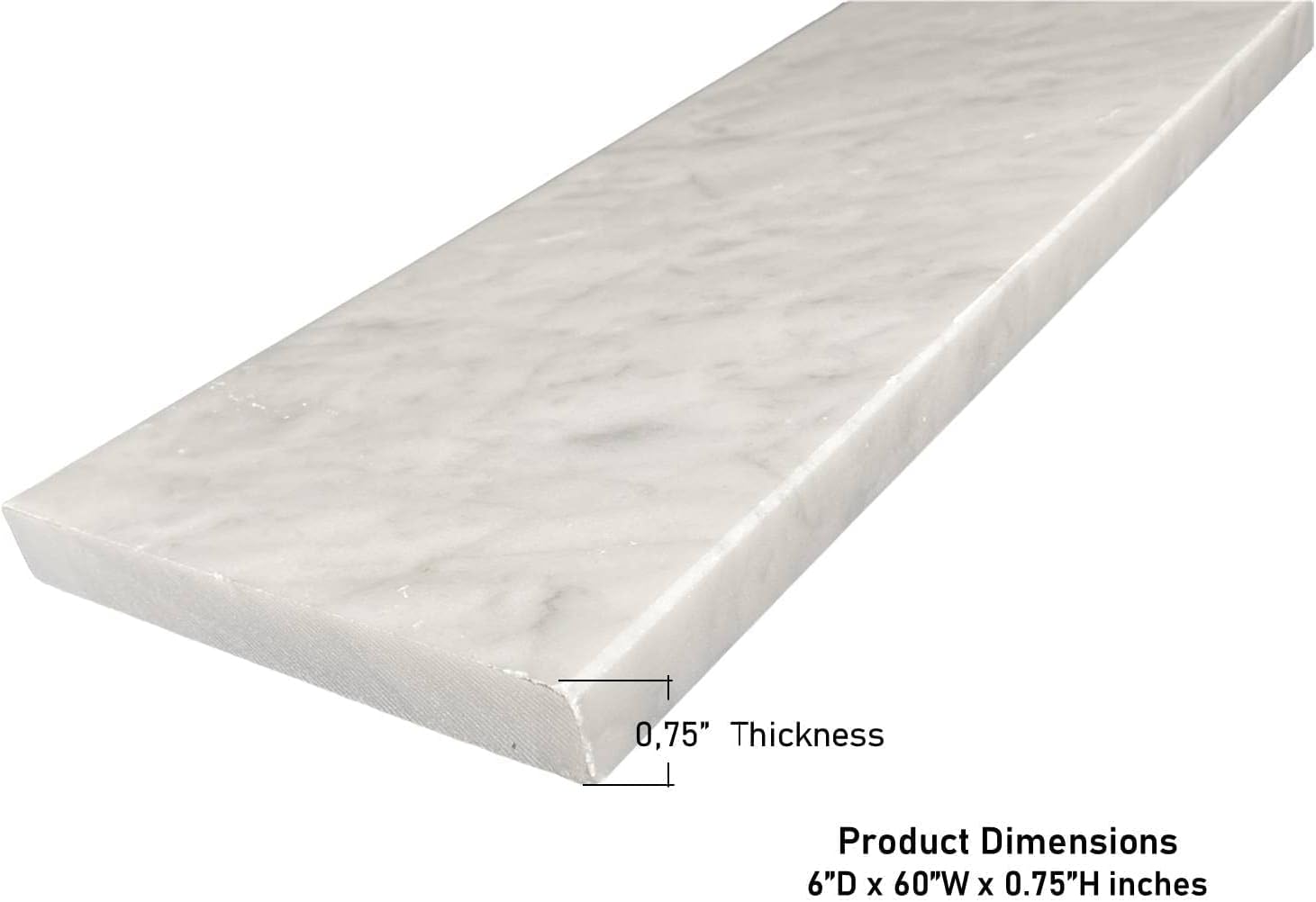 Tenedos Carrara Marble Floor Threshold (Marble Saddle) - Polished - (4'' x 48")