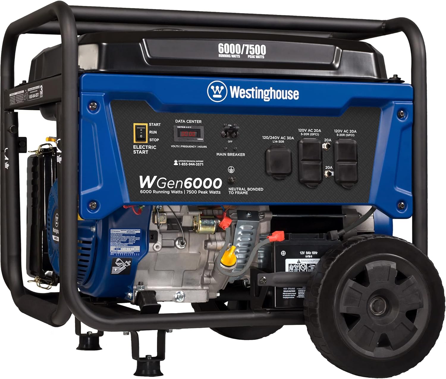 Westinghouse Outdoor Power Equipment WGen7500 Portable Generator with Remote Electric Start 7500 Rated Watts & 9500 Peak Watts, Gas Powered, CARB Compliant, Transfer Switch Ready