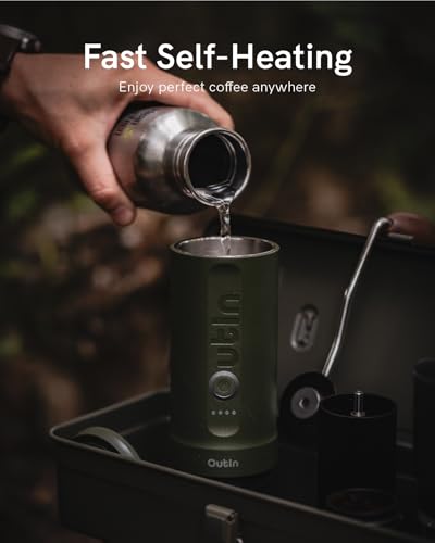 Outin Nano Portable Electric Espresso Machine,Travel Coffee Maker for Camping,Car Coffee Maker Self-Heating with USB-C, 12V, With Ground Coffee & NS Capsule for RV, Hiking, Office