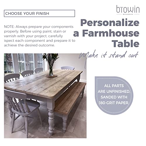 29-inch H 5-inch W 5-inch D Chunky Unfinished Farmhouse Dining Table Legs, Btowin 4Pcs Rubber Wood DIY Replacement Turned Legs