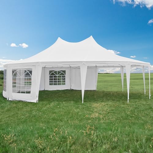 EROMMY 29x23ft Party Tent, White Wedding Tent, Dodecagonal Heavy Duty Canopy with Removable Sidewalls, 10 Church Windows and 2 Pull-Back Doors, Outdoor Gazebo Pavilion Shelter Tent for Party, Event