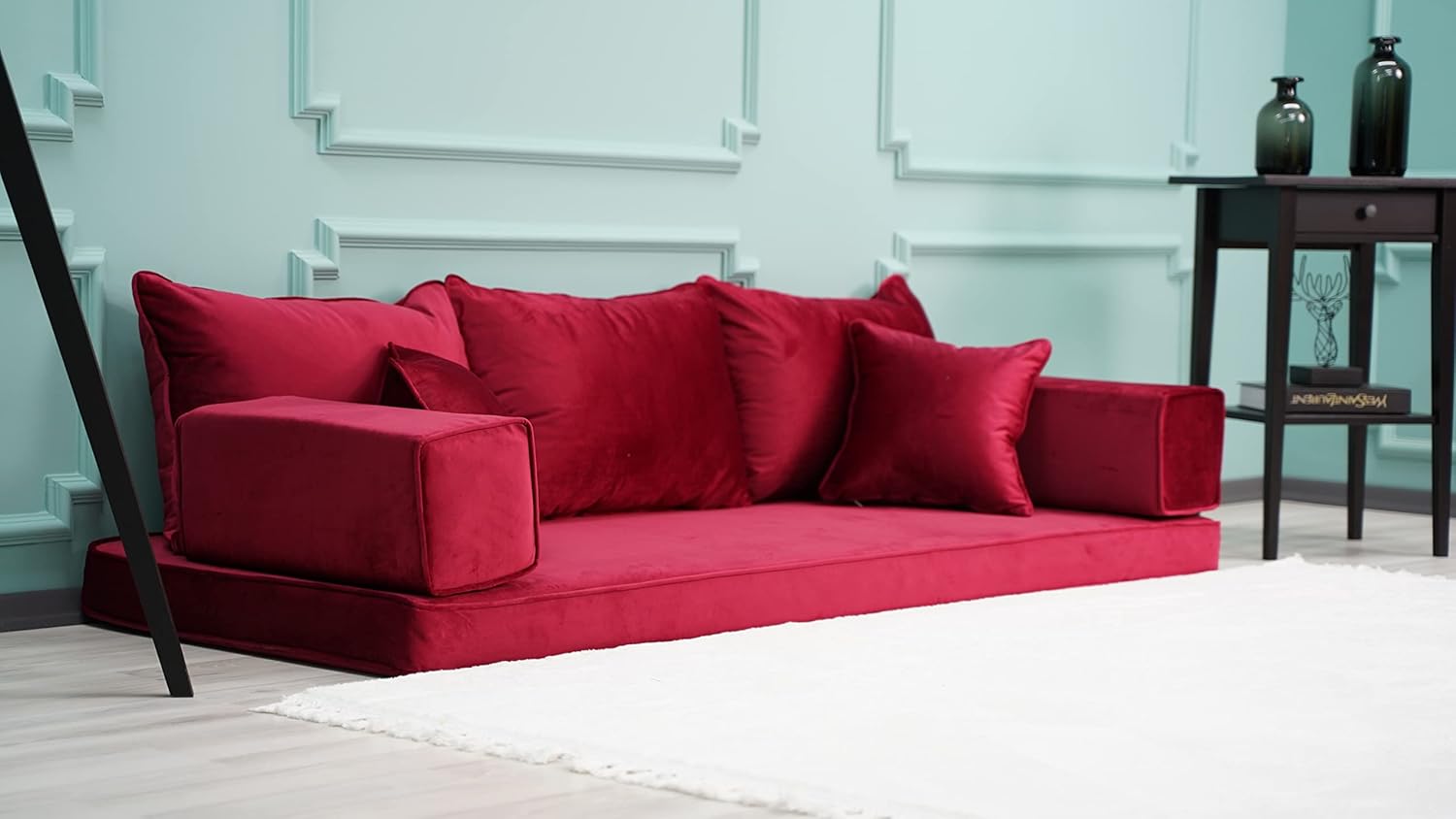 Velvet Red Color Floor Couches, Velvet Fabric Cushions, Velvet Sofas, Velvet Floor Sofas, Velvet Sectional Sofa, Velvet Floor Seating