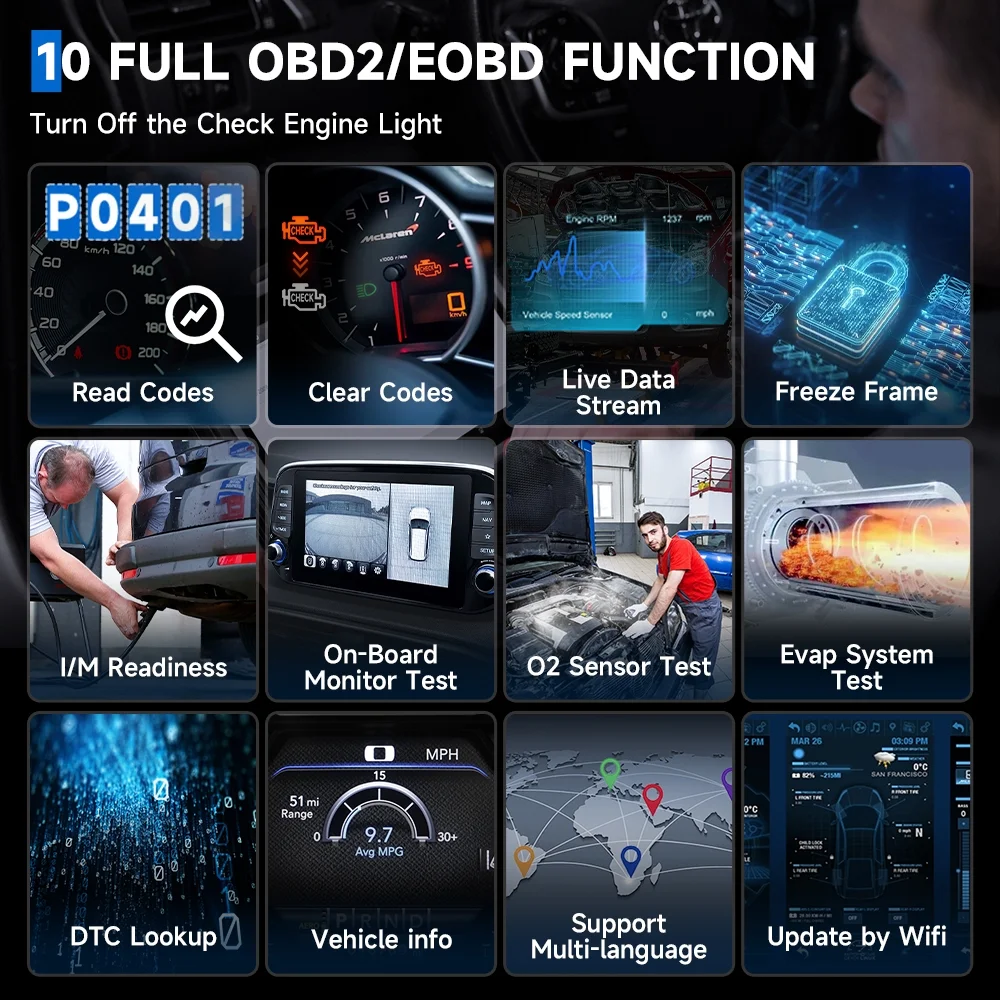 ANCEL FX5000 OBD2 Scanner Car Scan Tool All System Automotive Diagnostic 3 Reset Functions ABS Bleeding Oil Reset EPB Reset EOBD OBDII Code Reader Full OBD2 Functions Turn off MIL Lifetime Free Update