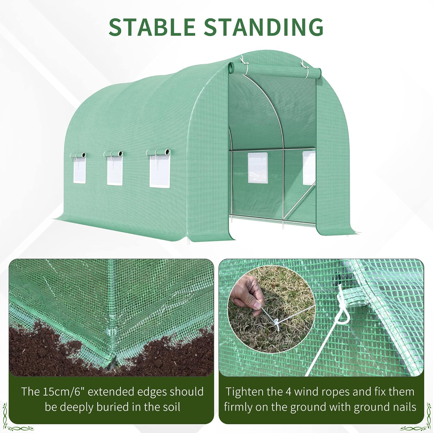 Outsunny 15' x 6' x 7' Outdoor Walk-in Tunnel Greenhouse with Roll-up Windows, Zippered Windows, & Weather Cover