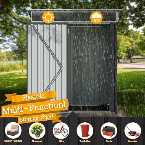 Shintenchi 5x3 FT Outdoor Storage Shed with Window, Outdoor Waterproof Storage Shed Metal Garden Shed with Lockable Single Door,Weather Resistant Tool Storage House Shed for Garden,Backyard,Slate Gray