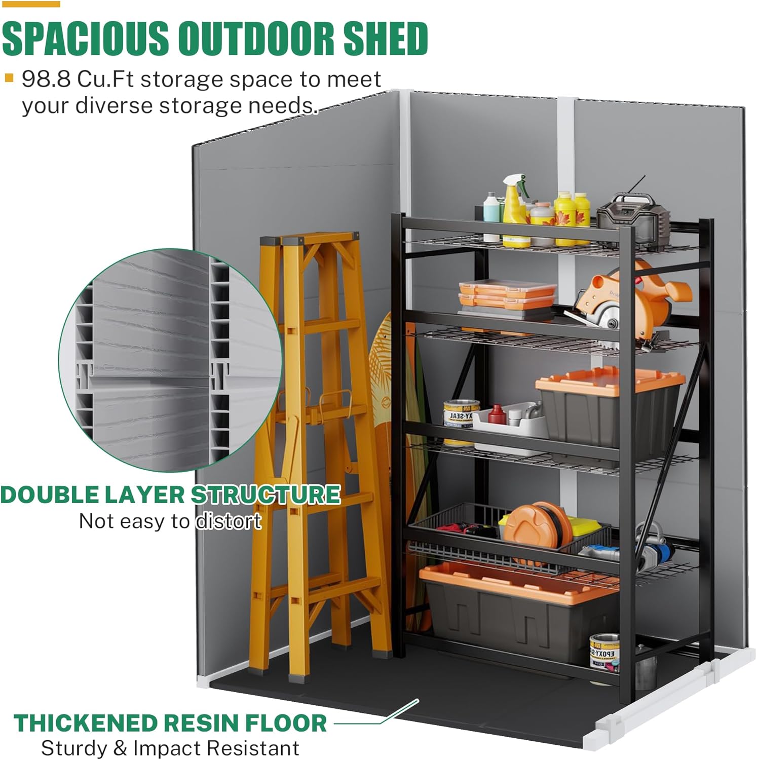 5x4 FT Resin Outdoor Storage Shed with Floor, All-Weather Outdoor Shed with Lockable Door, Window & Sloped Roof, Plastic Sheds & Outdoor Storage Clearance for Garden Patio Poolside Deck, Gray