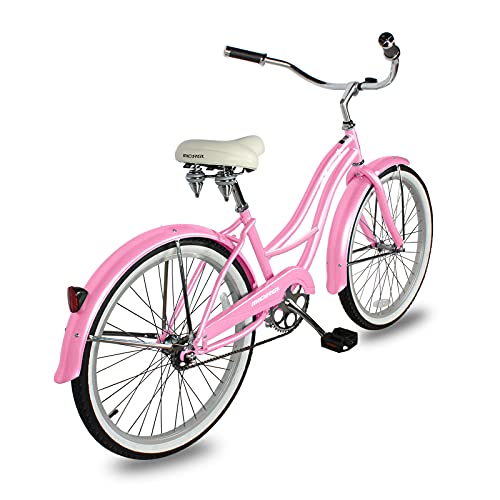 MICARGI 24/26 Inch Adult Cruiser Bicycle Hybrid Bike 1/7 Speeds Commuter Bike for Women, Men, Seniors,Step-Through or Step-Over Bike Steel Frame Multi Colors Style