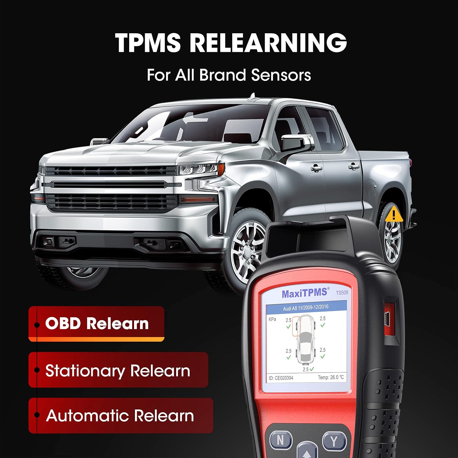 Autel MaxiTPMS TS508 TPMS Relearn Tool, 2022 TPMS Programming Tool for MX-Sensors (315/433 MHz) TPMS Relearn/Activate All Sensors, TPMS Scan Tool Read/Clear DTCs, TPMS Reset (Upgraded of TS408/501)