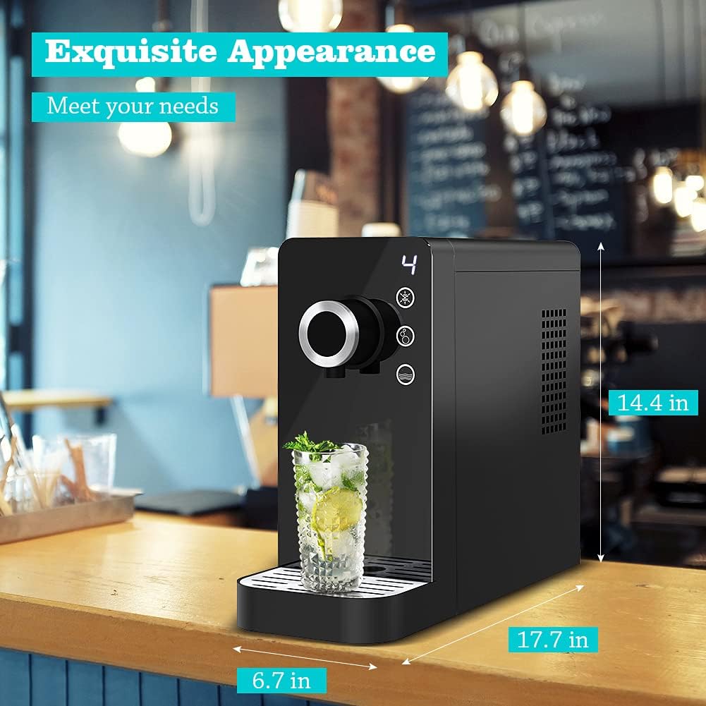 Commercial Sparkling Water Maker- Soda Maker Fizzy Drink Machine Carbonator for Home, Countertop Ice Water Cooler Dispenser and Room Temperature Water Without CO2 Cylinder Black
