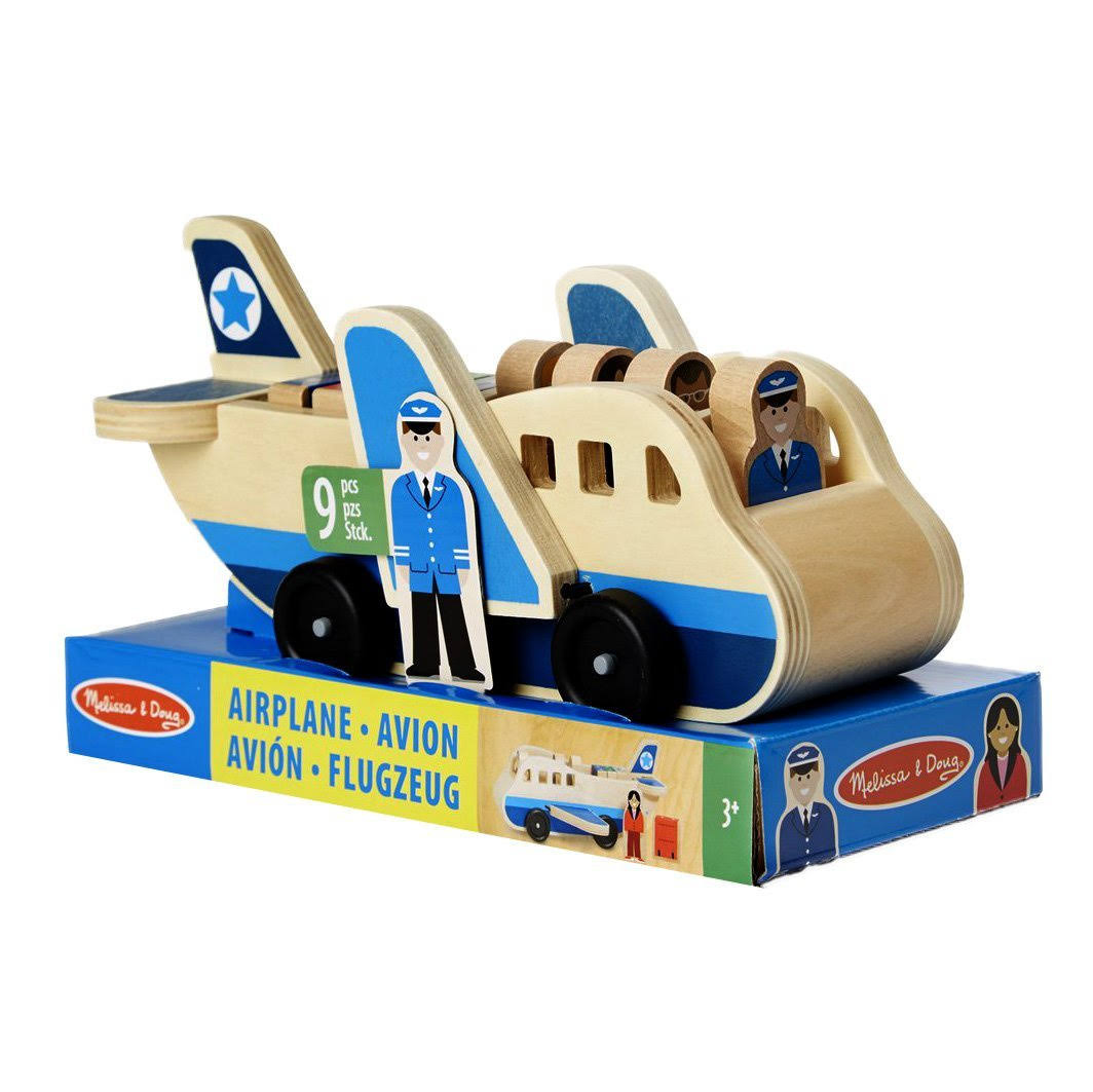 Melissa u0026 Doug Wooden Aeroplane Play Set with 4 Play Figures and 4 Suitcases