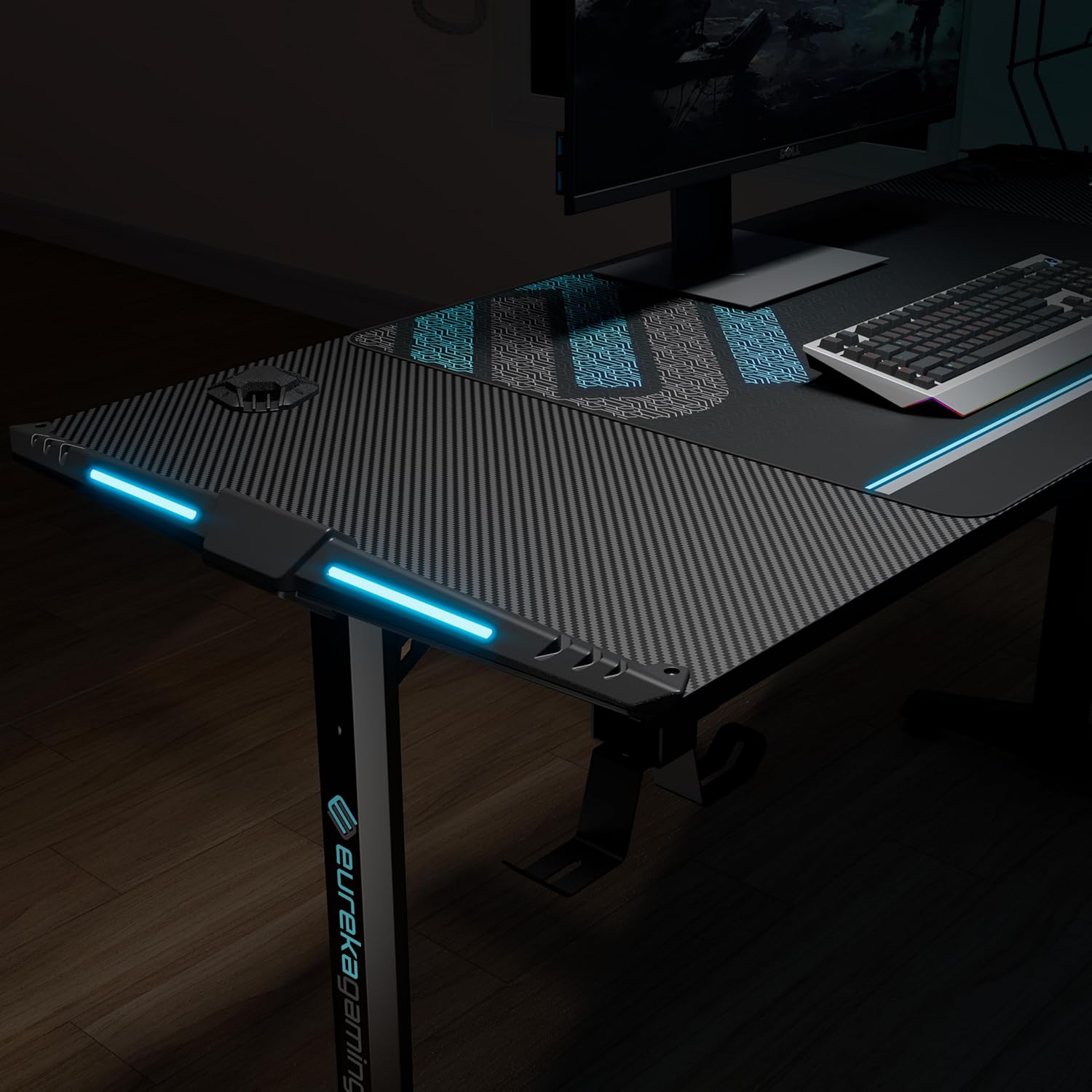 EUREKA ERGONOMIC RGB Gaming Desks, 55 Inch Computer Desk PC Studio Gamer Table Home Office Workstation, w Free Mouse Pad,USB Ports Controller Stand Cup Headset Holder Black for Game