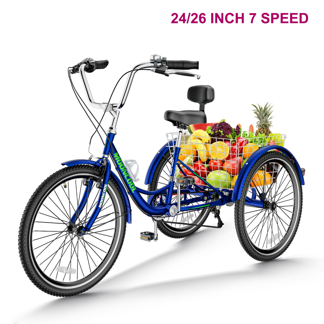 Docred Adult Tricycle 7 Speed 24 Inch Three Wheel Bike Cruiser Trike for Men/Women/Seniors