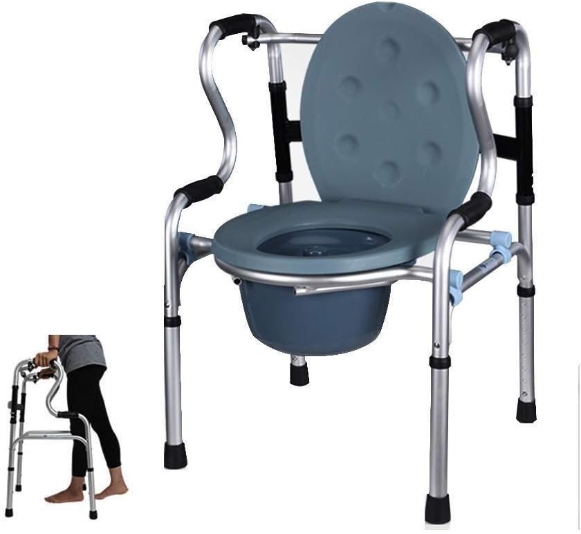 KOHARA Commode Chair Bedside Commode Adjustable Height Walking Frame Foldable Lightweight Aluminum Walker for The Elderly Mobile Toilet Commode Chair seat Portable Toilet