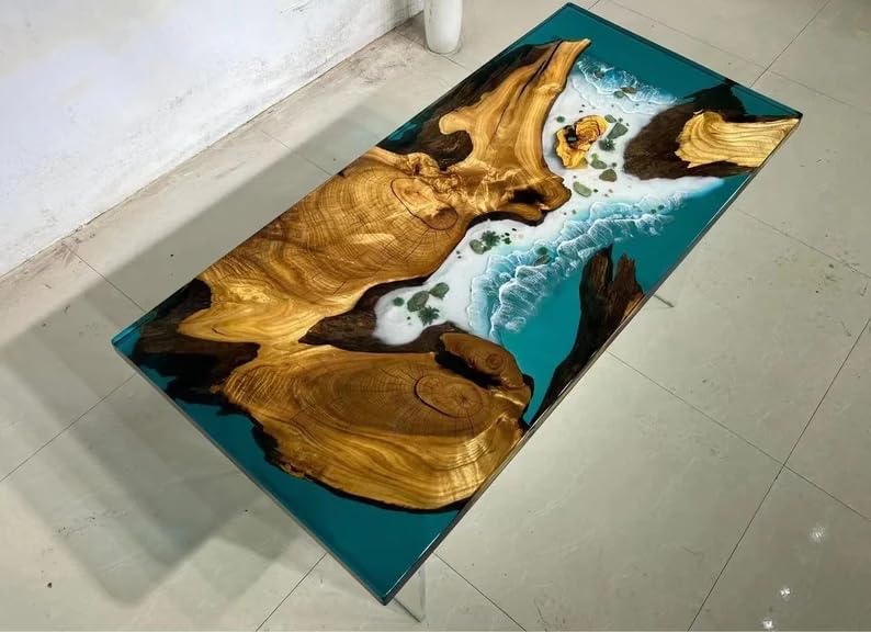 Customized Large Epoxy Table, Desert Multi Ocean Look, Resin Dining Table for 2, 4, 6, 8, Epoxy Coffee Table, Living Room Table, Home décor (16.5" Inches Tall, 36 x 20 Inches)