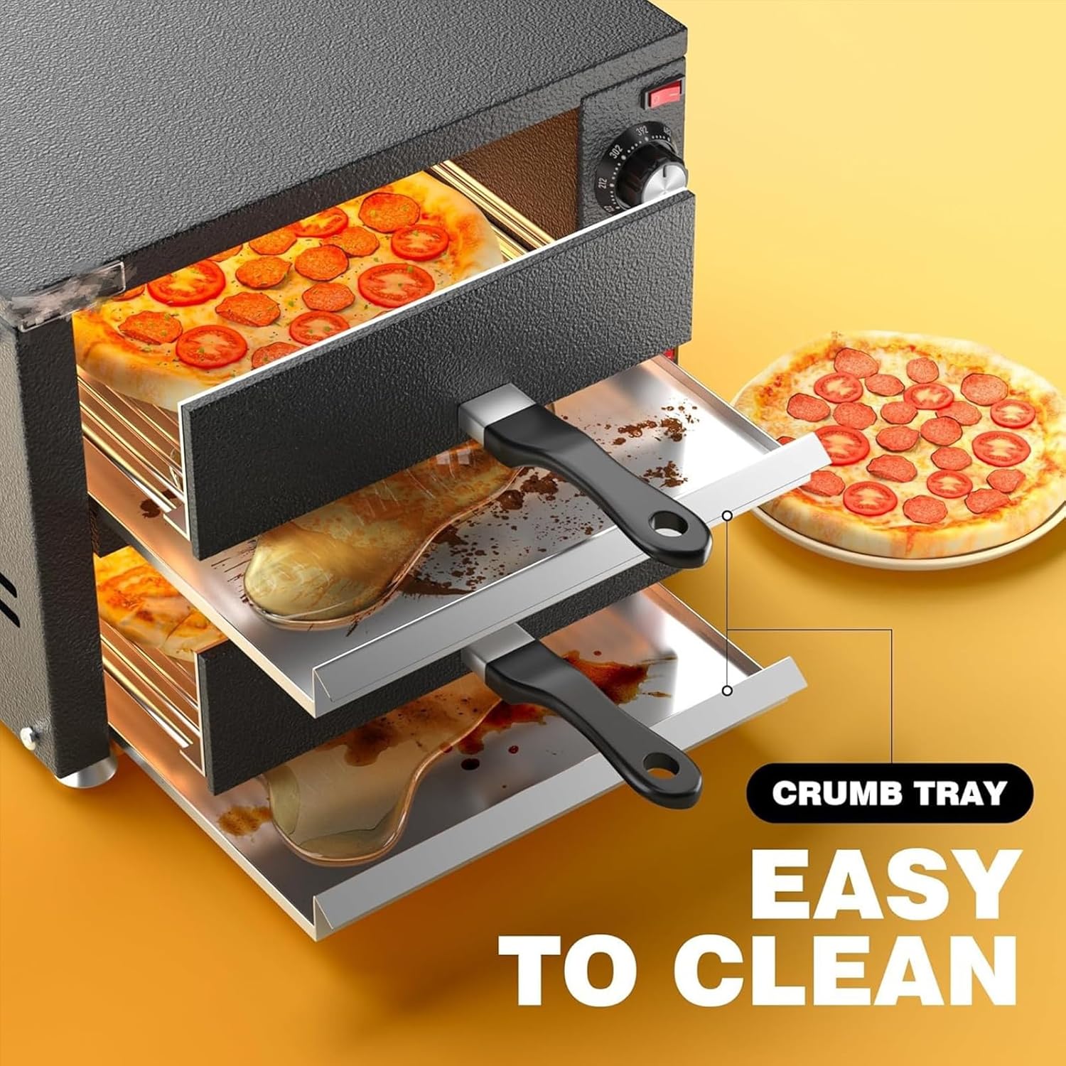 Electric Pizza Oven, Countertop Pizza Oven Electric Indoor Pizza Oven Commercial Stainless Steel 2-Layers Pizza Cooker with Timer for Home Restaurant