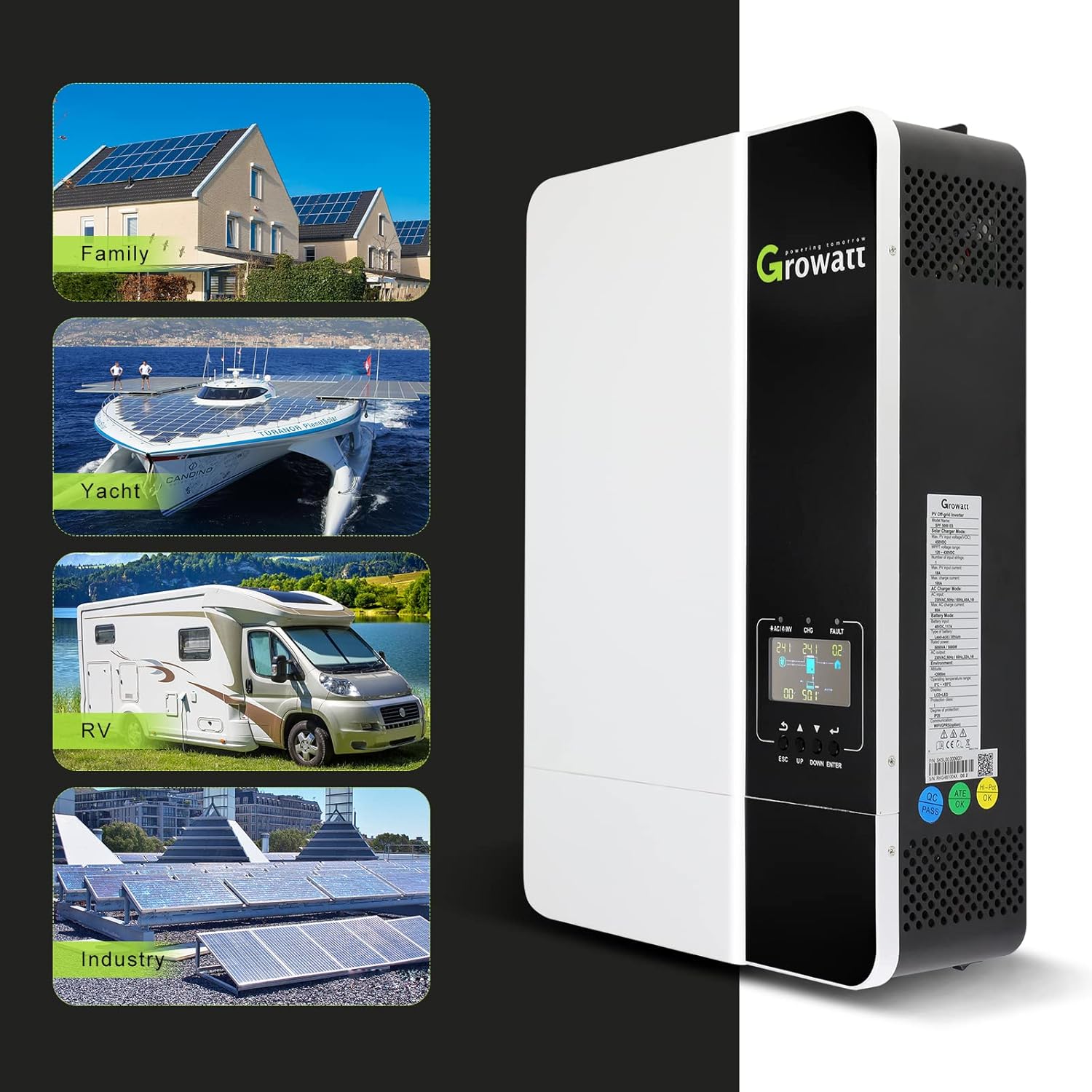Growatt 3500W Solar MPPT Inverter 48V to 230V AC, Off Grid Hybrid Inverter Bulit in 80A Solar Controller, 3.5KW Solar Charger Inverter Max PV Input 450V, fit for 48V Lead-Acid/Lithium/Without Battery