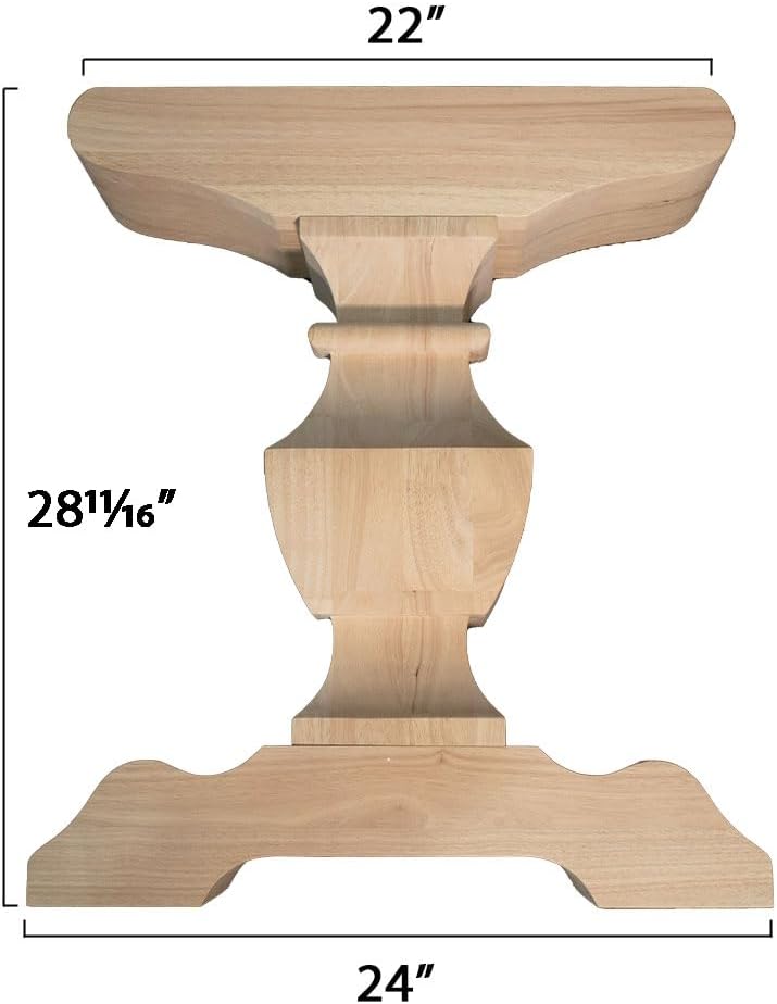 Baron Hardwood Single Trestle Table Base, Furniture Pedestal for DIY Farmhouse Dining Table Design, Unfinished and Sanded Wooden Base