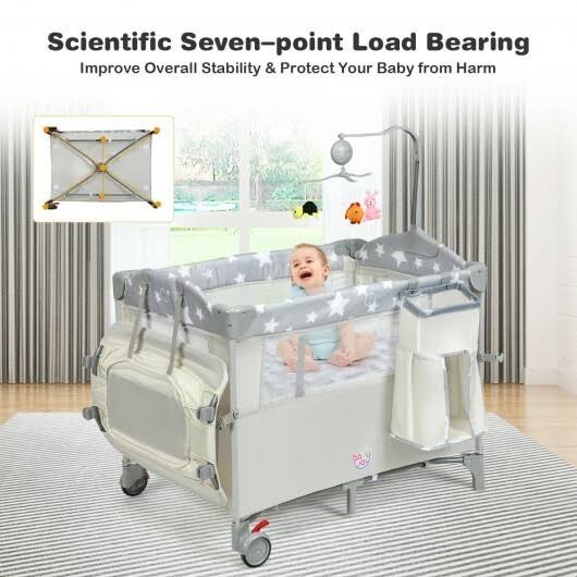 5-in-1 Portable Baby Beside Sleeper Bassinet Crib Playard with Diaper Changer-Beige | Costway