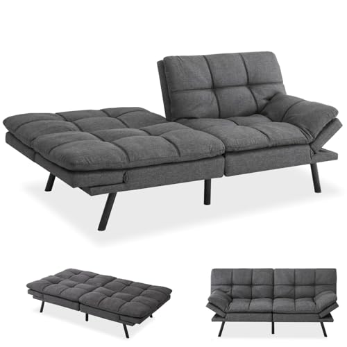 MUUEGM Futon Sofa Bed,Memory Foam Futon Sofa,Futon Bed,Convertible Sofa Bed for Compact Living Spaces,Apartment,Studio,Office,Futon Sofa,71"*33"*31.5",Black Faux Leather