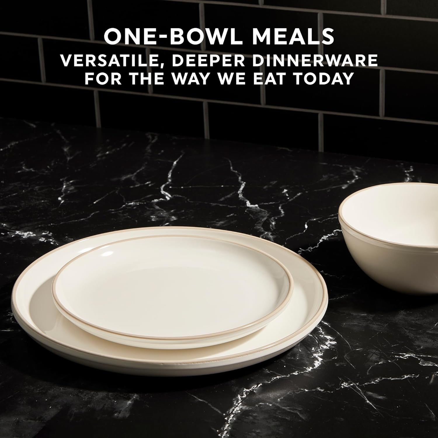 RUO Stoneware 16-Pc Dinnerware Set, Handcrafted Artisanal Double Bead Plates, Meal Bowls, Bowls and Tumblers, Solid and Reactive Glazes, Dining Plate Set, Navy