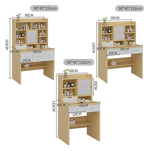 Makeup Vanity Table for Women Girls, Makeup Dressing Table with Flip Top Mirror, Storage Shelves, Makeup Vanity Desk for Bedroom, Vanity Table Set with 2 Drawers(White,60x45x132cm)