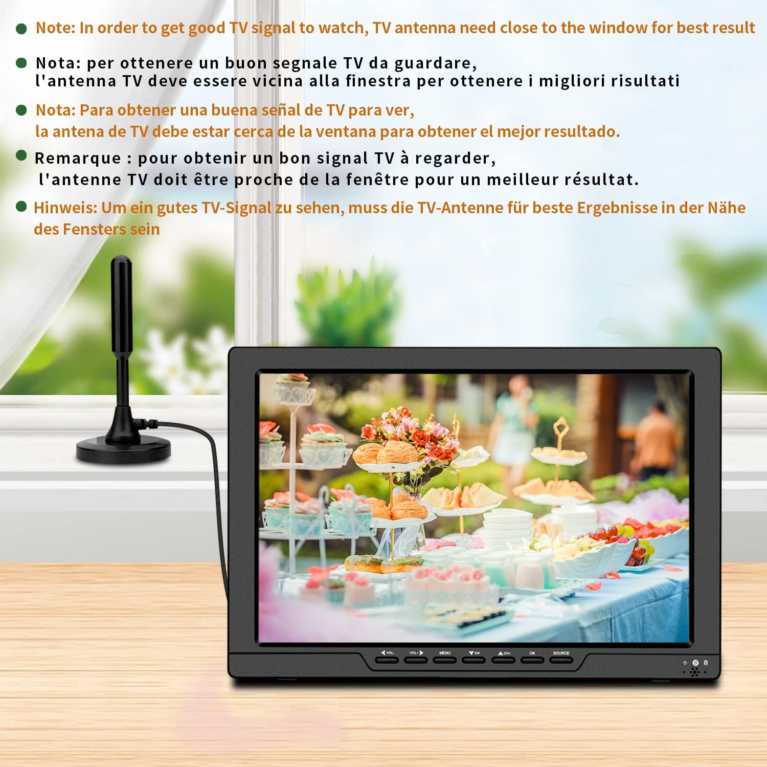 13.3 Inch Small TV,Portable TV with ATSC Digital TV,Support Camping,Car,Travel, Rechargeable Battery with USB,AV Video,HDMI Input Port,