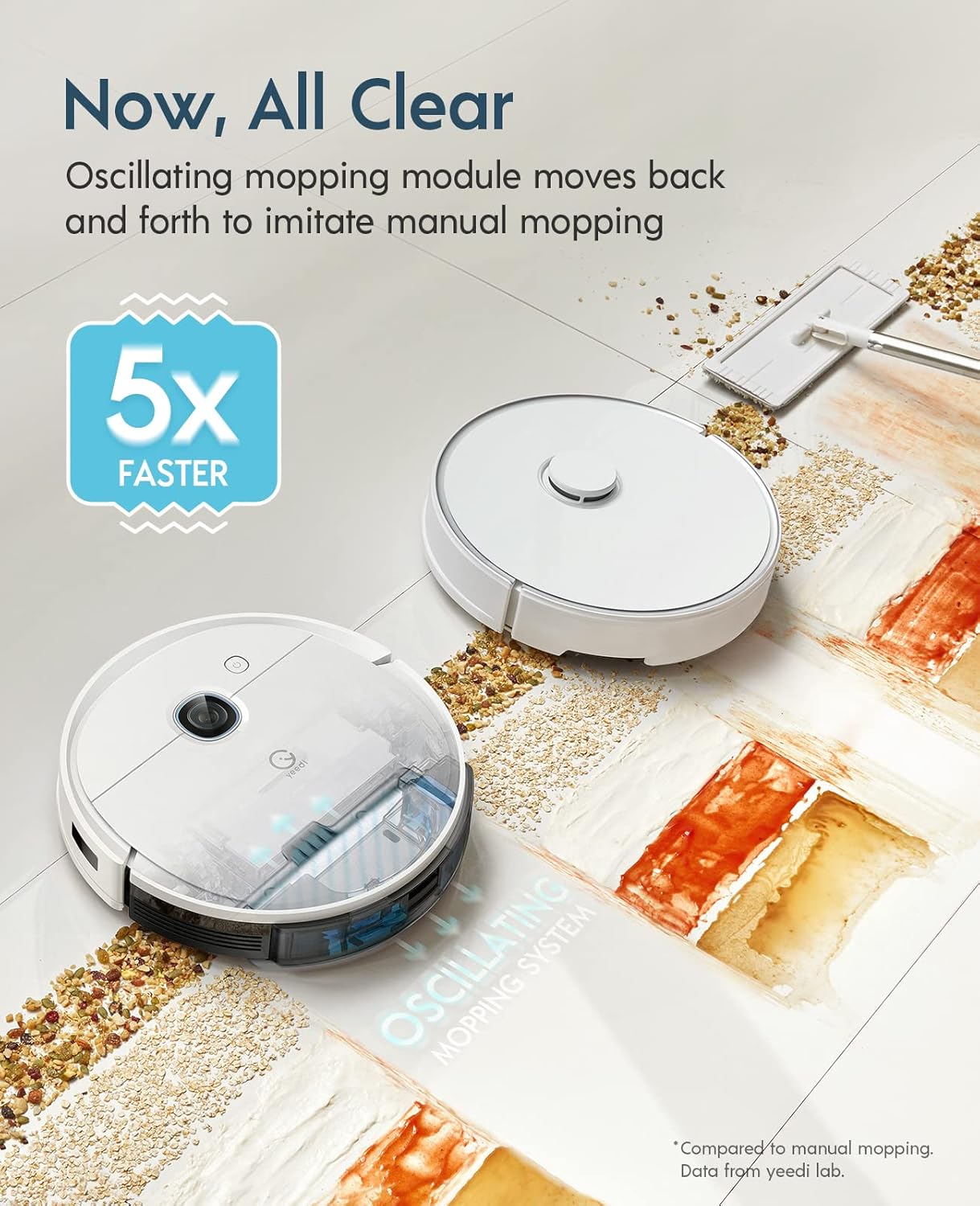 yeedi vac 2 pro Robot Vacuum and Mop Combo, 3000Pa Suction with ��Patented�� Oscillating Mopping, 3D Obstacle Avoidance, 240mins Runtime, Perfect for Carpet and Hard Floor Cleaning and Pets Family