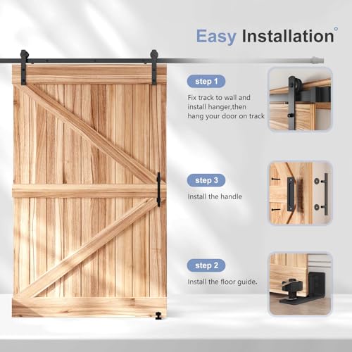 EaseLife 12 FT Double Sliding Barn Door Track and Handle Hardware Kit,Straight Pulley,Slide Smoothly Quietly,Easy Install (12FT Track Kit for 33"~36" Wide Double Door)
