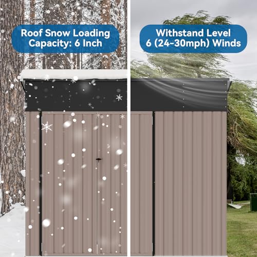 8'x4' Shed Galvanized Steel Storage Sheds with Triple Doors Weatherproof Outdoor Utility Sheds, Dual Lock Lean to Shed with Sloped Roof for Mower, Bike, Generator, Garden Tools (Black)