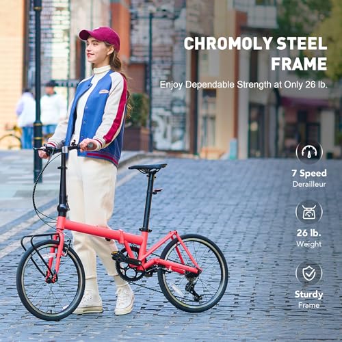 Viribus Folding Bike, 20 Inch Folding Bicycle for Adults, Teenager, Boys and Girls, 7 Speed Lightweight Foldable Bike with Front Racks for Commuting, Adult Bike Foldable Bicycle for City Travel