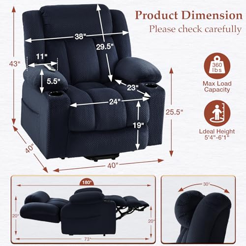 Power Lift Recliner Chair for Elderly - Triple Motor Lift Chairs - Infinite Position Adjust - Power Headrest - Heated & Massage - Lift Assist & 180° Lay Flat - Soft Plush Flannel (Grey)
