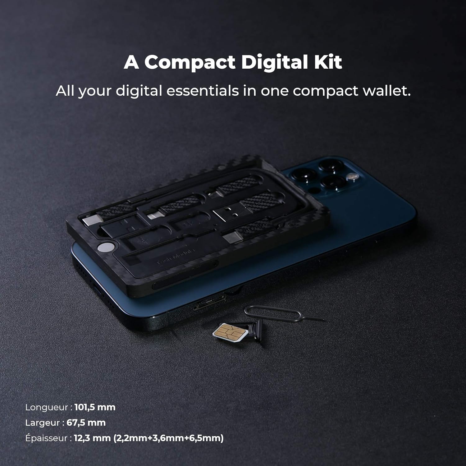 PITAKA MagEZ Digital Travel Kit Carbon Fiber Wallet Modular Layered Portable Electronic Tool Kit Contains Type-C Cable Adapters Built-in SD Card Reader 16GB Thumb Drive Store Sim and SD Cards