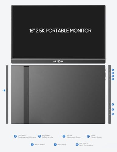 ARZOPA 16.1'' 144Hz Portable Gaming Monitor, 106% sRGB 1080P FHD Kickstand Portable Monitor with HDR, Ultra Slim, Eye Care, External Second Screen for Laptop, PC, PS5, Mac, Xbox-Z1FC