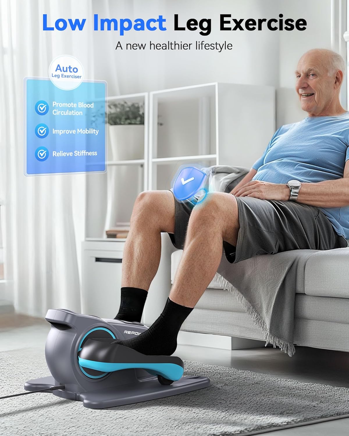 REPOWER Electric Under Desk Elliptical Machine,Seated Pedal Exerciser for Seniors, Quiet & Fully Assembled Ellipse Leg Exerciser with Adjustable Speed & Non-Slip Mat & Foot Straps Band