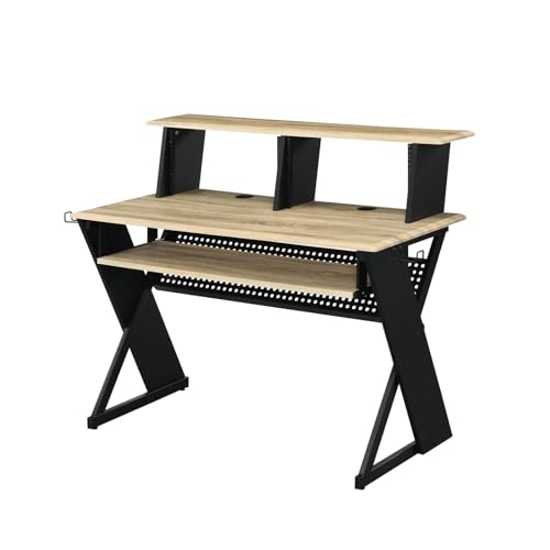 Solid Wood Black Music Studio Table, Black Finish for Small Spaces, Office, Room