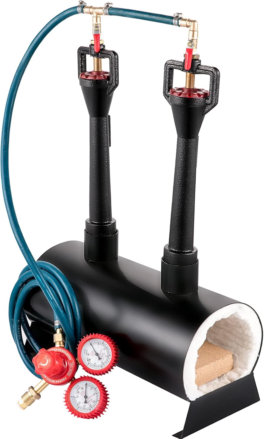 VEVOR Propane Knife Forge, Blacksmithing Forge with Dual Burners, Portable Propane Forge with an Open Structure, Large Capacity Farrier Forge, Round Propane Burner Forge for Knife and Tool Making