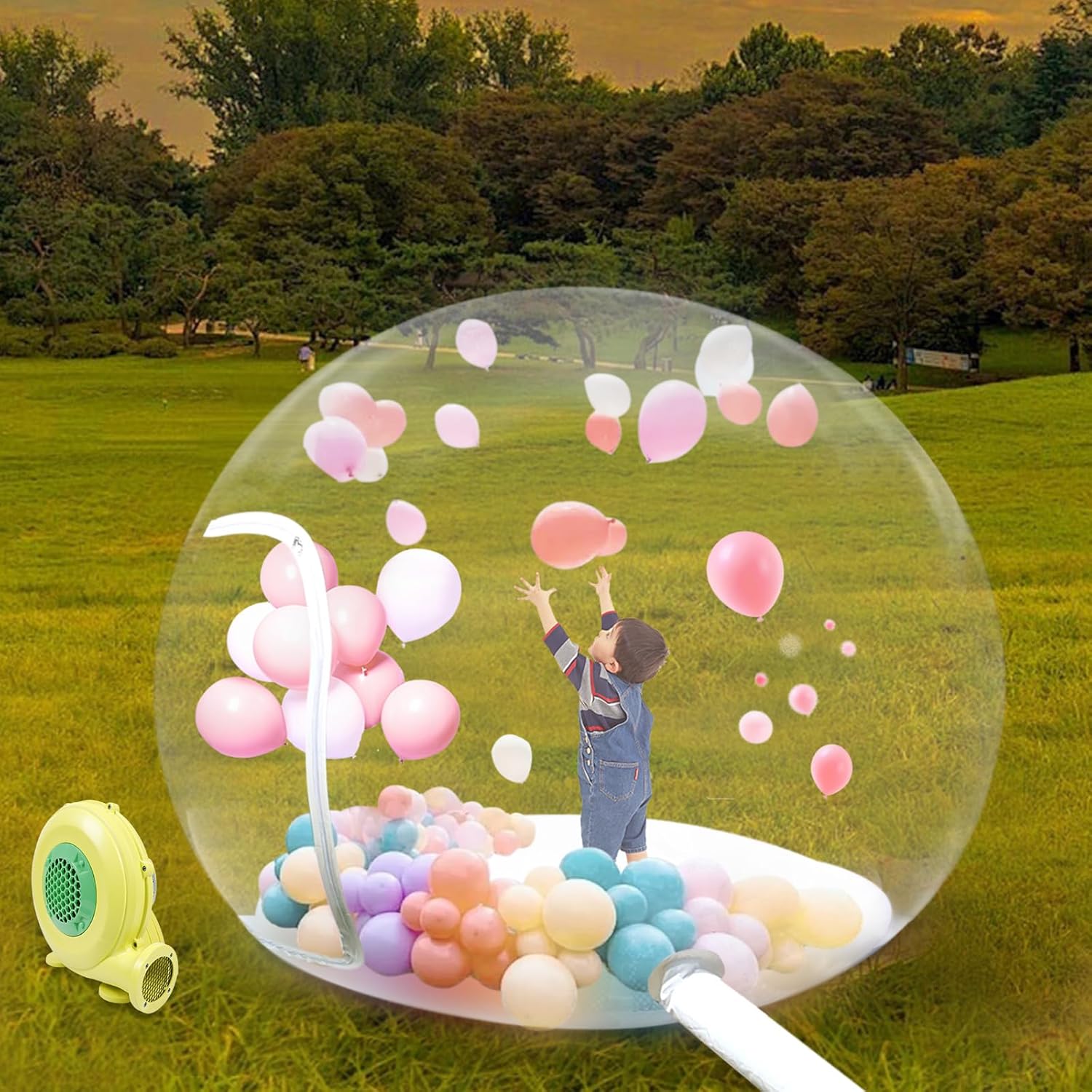 Bubble Tent, Foldable Inflatable Bubble Igloo Tent Transparent Dome Bubble House with Air Blower for Advertising Event Indoor Outdoor Camping 3M Length 110V 300W