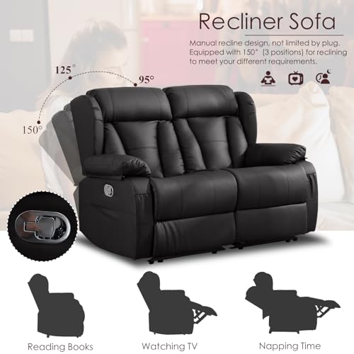 58.3" RV Loveseat Recliner Sofa - Home Theater Seating with Side Pockets for Living Room, Manual Double RV Recliners for Travel Trailers (Brown, Loveseat)