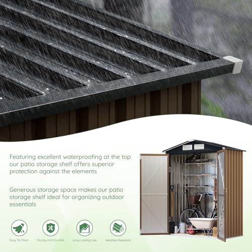 10X12X7.5 FT Outdoor Steel Storage Shed with Lockable Doors, 2 Windows, Transparent Roof Panels (Wood Panels & Frame Floor Not Included), Ideal for Patio Storage,Garbage Can, Chicken Coop，Brown