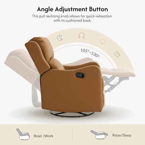 HULALA HOME Swivel Rocker Recliner Chairs Set of 2, Comfy Faux Leather Manual Recliners with Padded Seat Backrest,360° Swivel Glider Recliners for Living Room Bedroom Nursery, Camel
