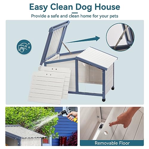 Petsfit Small Dog House, 33" L x 22.5" W x 25.2" H Waterproof PVC Roof Dog House for Small Dogs,Small Dog House with Adjustable Foot Mat and Door Flap, White