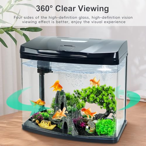 10 Gallon Glass Aquarium Starter Kit with Flip-Top Feeding Port for Betta Fish: Crystal Clear Viewing, Eco-Cycle Filtration, Air Pump, and LED Lighting