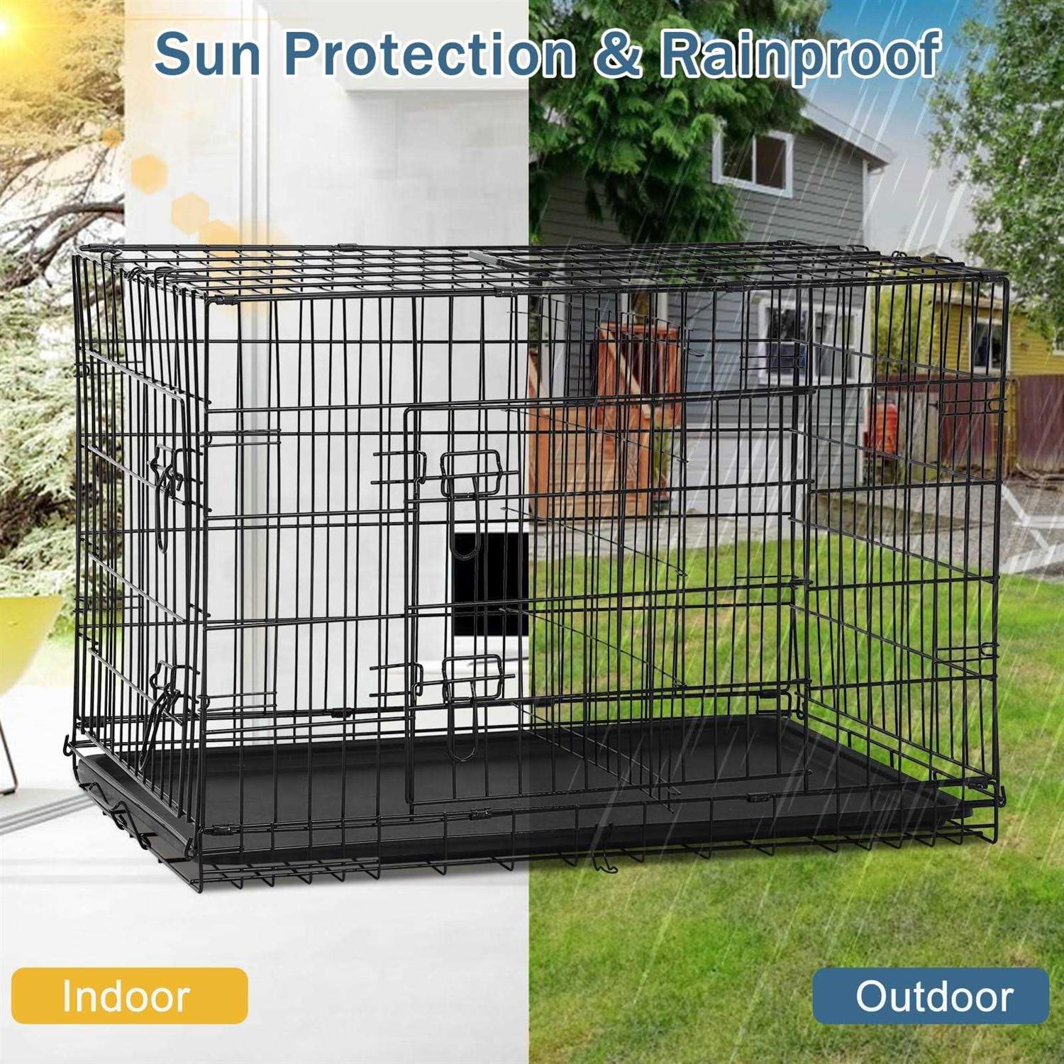 Yrllensdan Foldable Large Dog Crate for Large Dogs, Metal Wire Dog Cage with Plastic Tray and Handle Double-Door Outdoor Dog Crates and - Pet Supplies online store