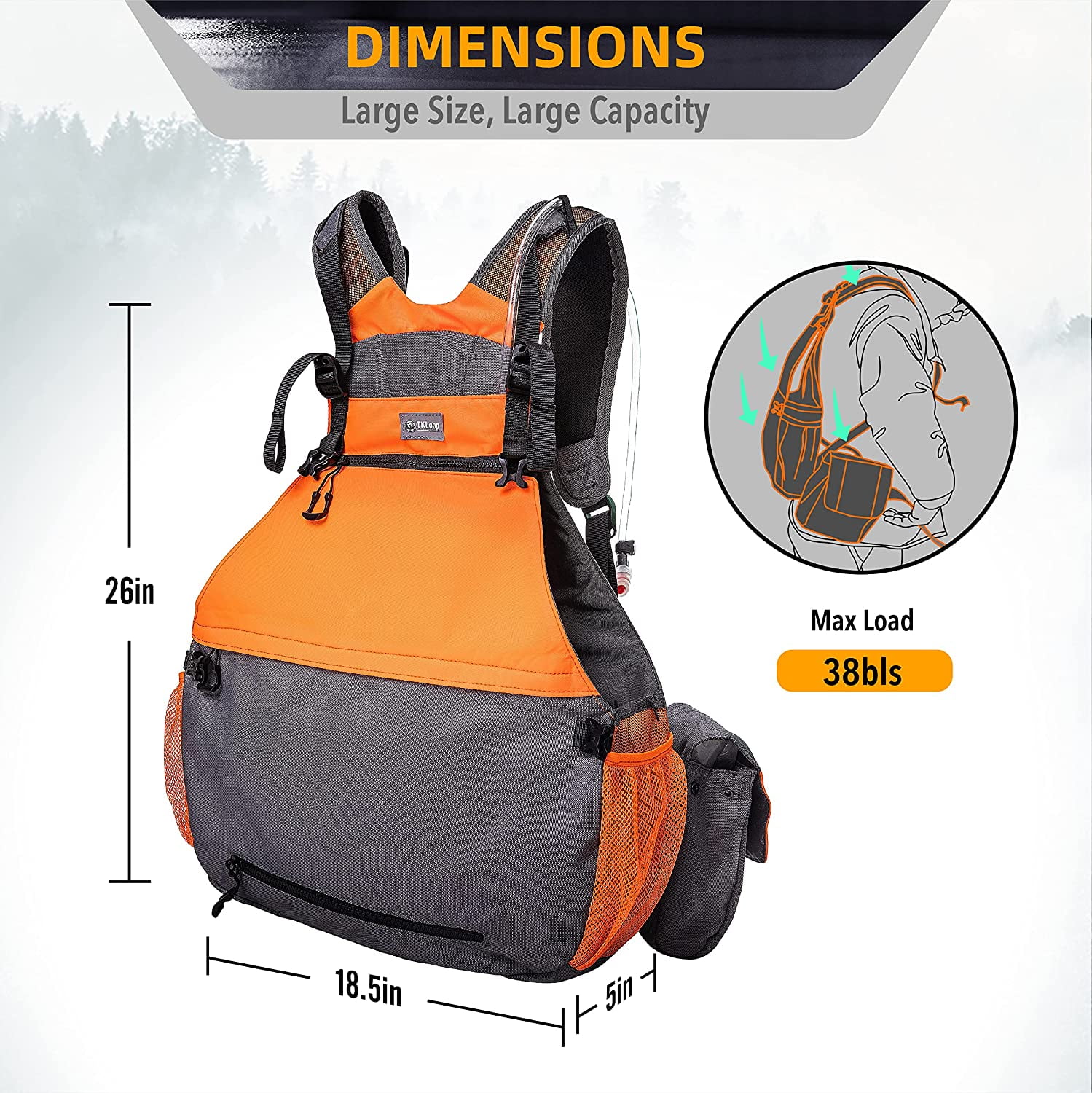 TKLoop Upland Hunting Vest Pheasant Upland Vest Orange Grey with Blood-Proof Lining
