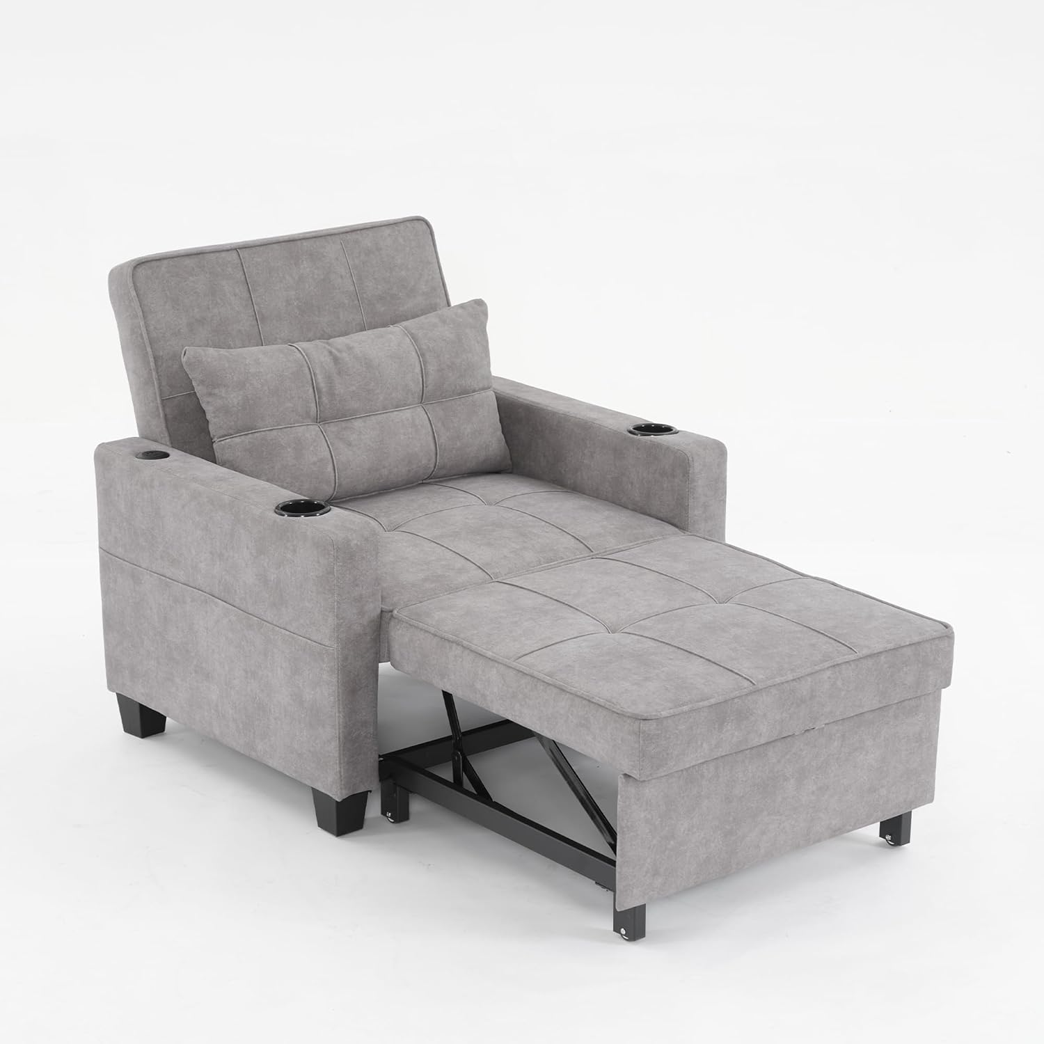 Futon Chair Bed Convertible Chair 3-in-1 Pull Out Sleeper Chair Beds with USB Ports,Wear-resistant and Anti-scratch, Armchair Bed Sleeper for Living Room (Light Grey Scratch Cloth)