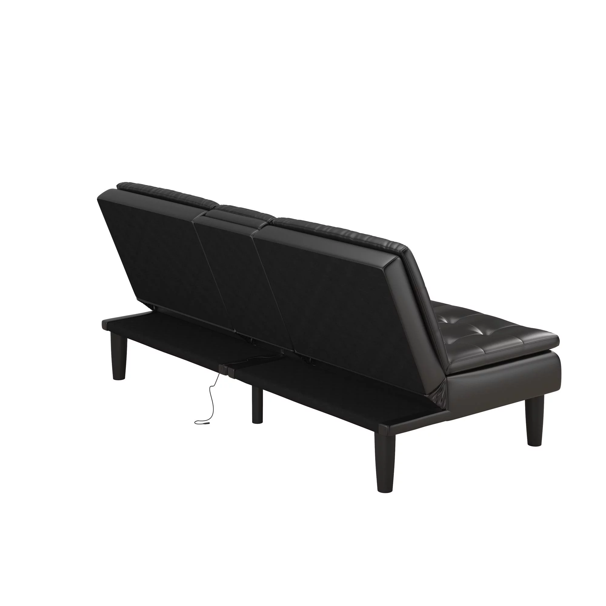 Mainstays Memory Foam Futon with Cupholder and USB, Black Faux Leather